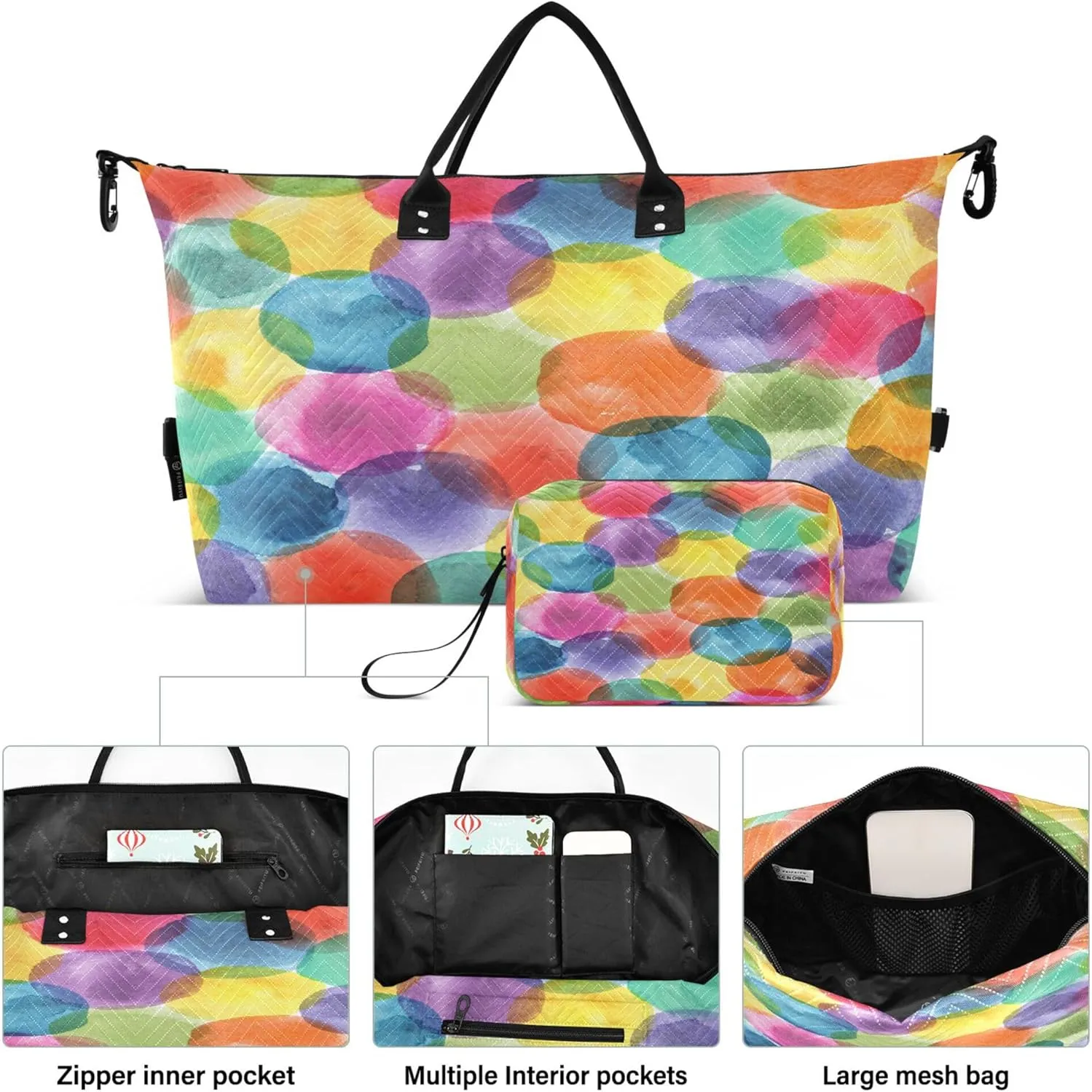 Exnundod Women Weekender Bags Watercolor Dot Colors Travel Duffel Bags Carry On Overnight Bag Large Hospital Tote Luggage
