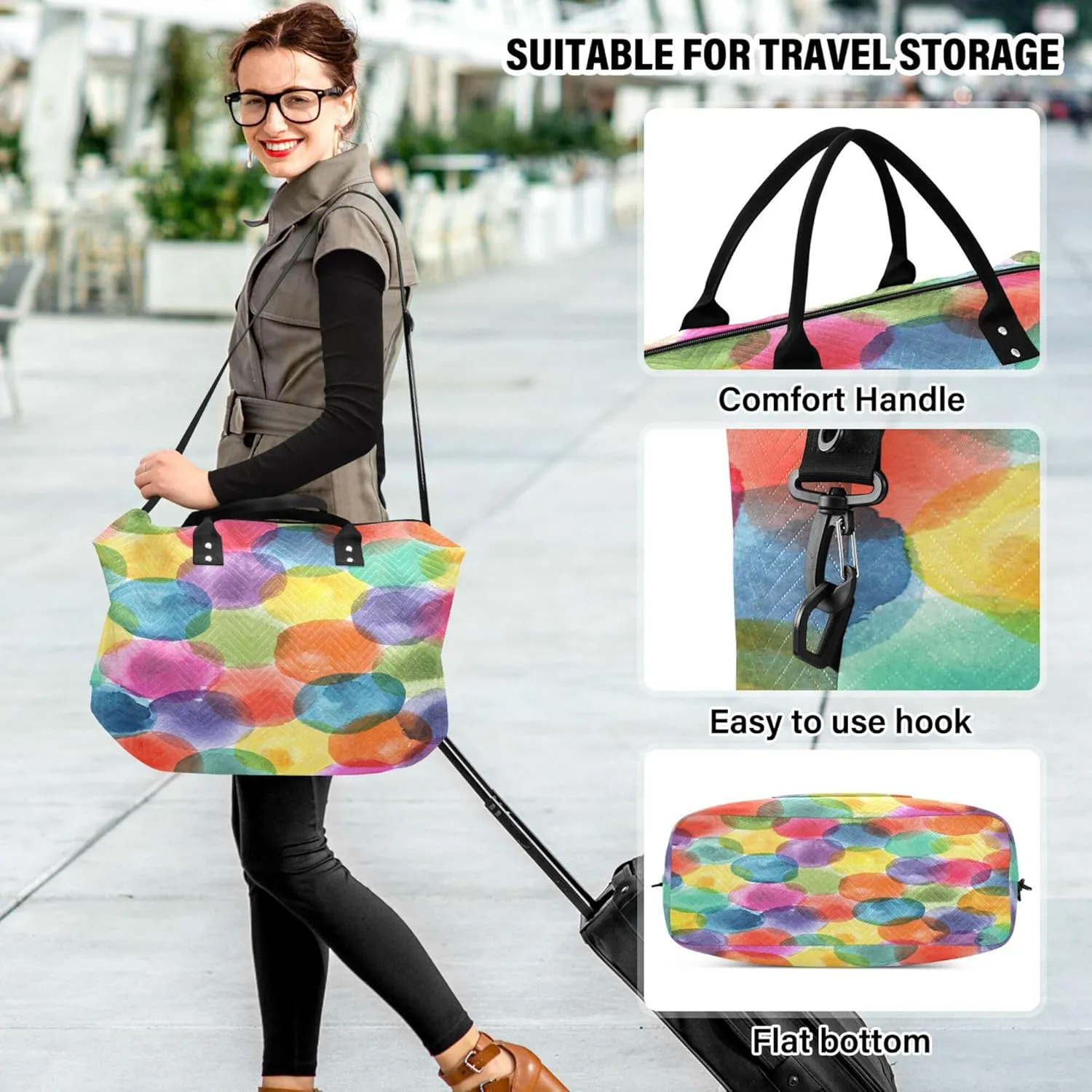 Exnundod Women Weekender Bags Watercolor Dot Colors Travel Duffel Bags Carry On Overnight Bag Large Hospital Tote Luggage