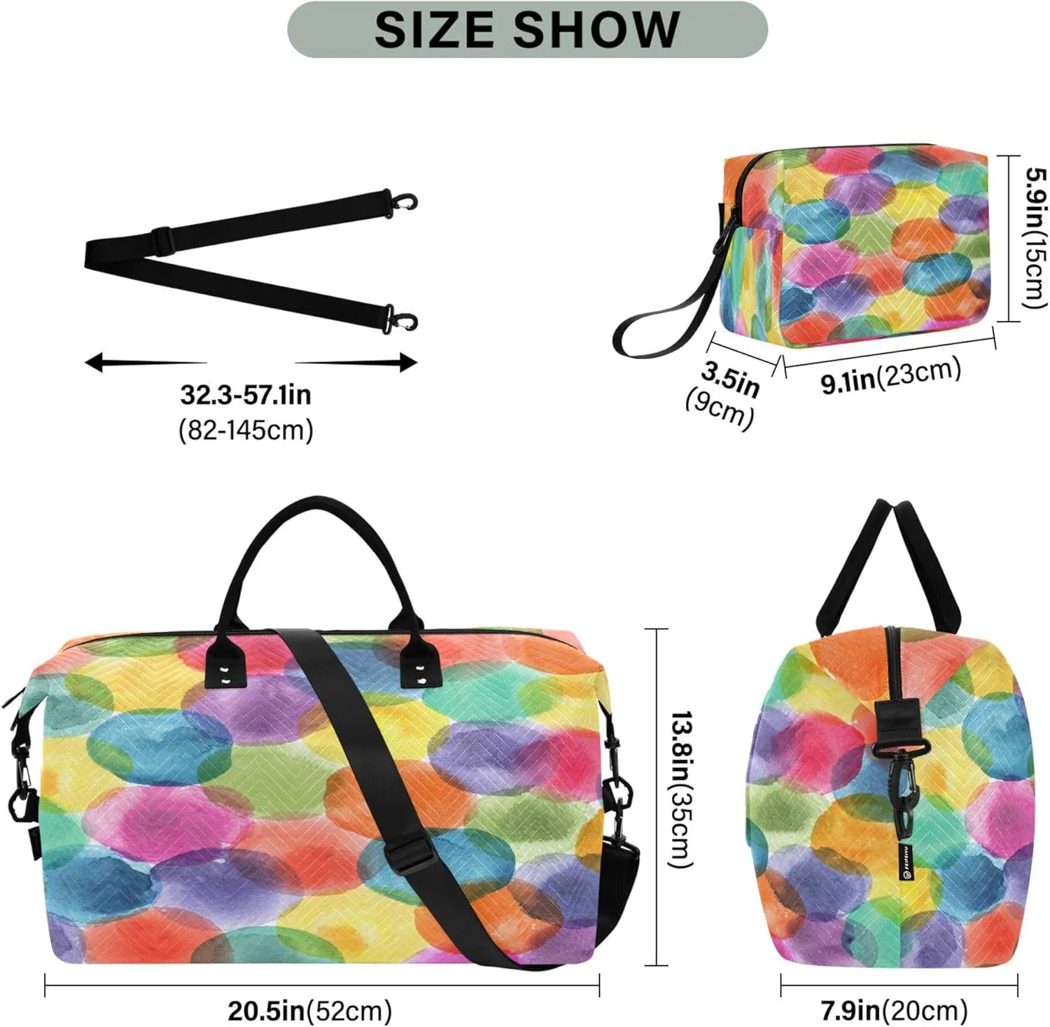 Exnundod Women Weekender Bags Watercolor Dot Colors Travel Duffel Bags Carry On Overnight Bag Large Hospital Tote Luggage