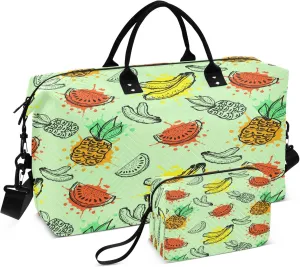 Exnundod Women Weekender Bags Watermelon Pineapple Banana Gym Bags Carry On Overnight Duffle Watercolor Large Duffle Tote Hospital Bag for Business Trip, Yoga