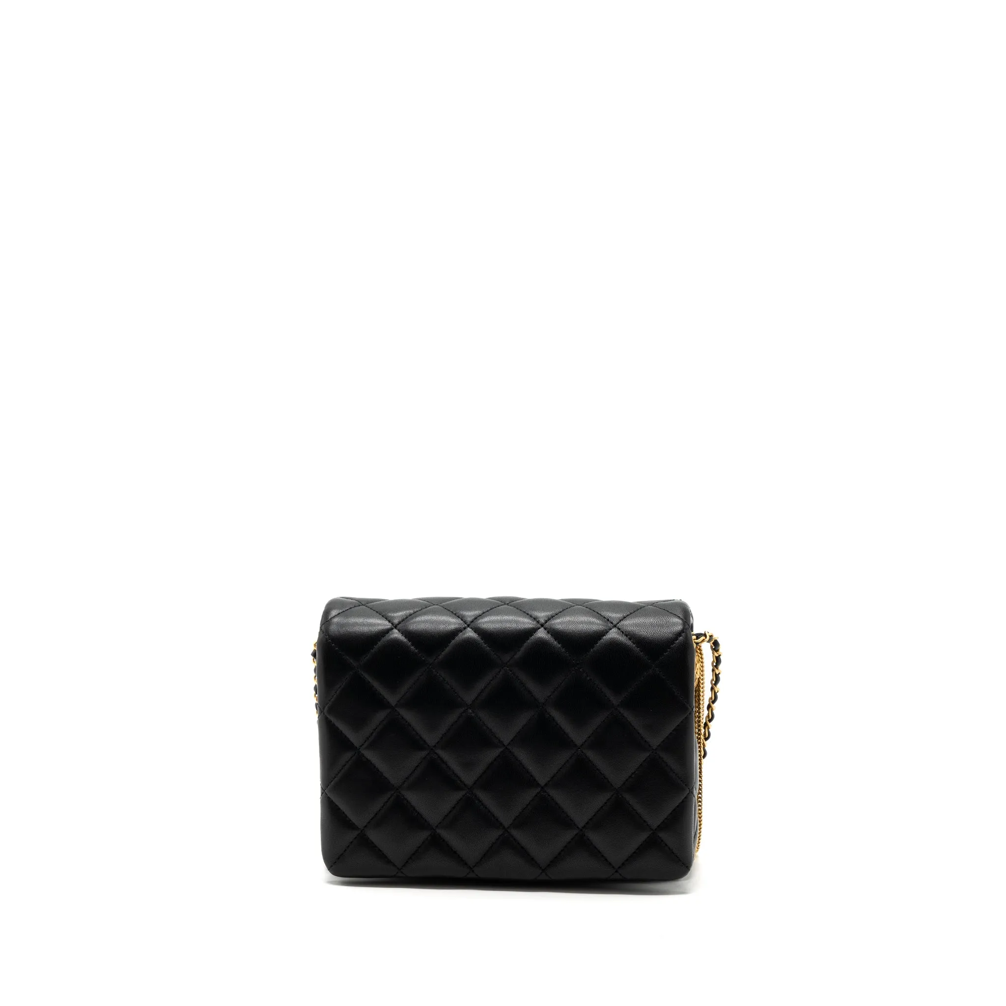 Exquisite Lambskin On Bag 22a Black (Microchip) Brushed Flap Chanel Chain Shoulder Button Optimized