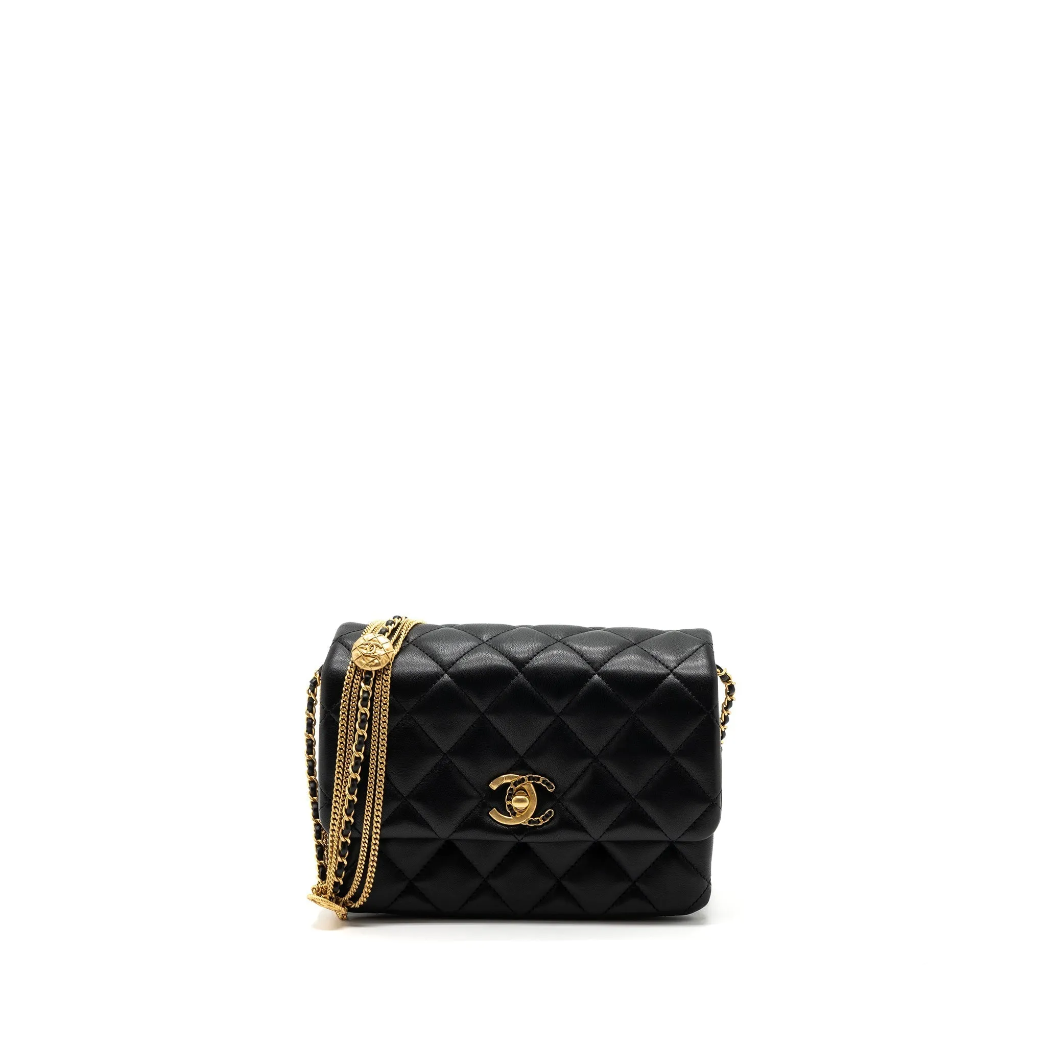 Exquisite Lambskin On Bag 22a Black (Microchip) Brushed Flap Chanel Chain Shoulder Button Optimized