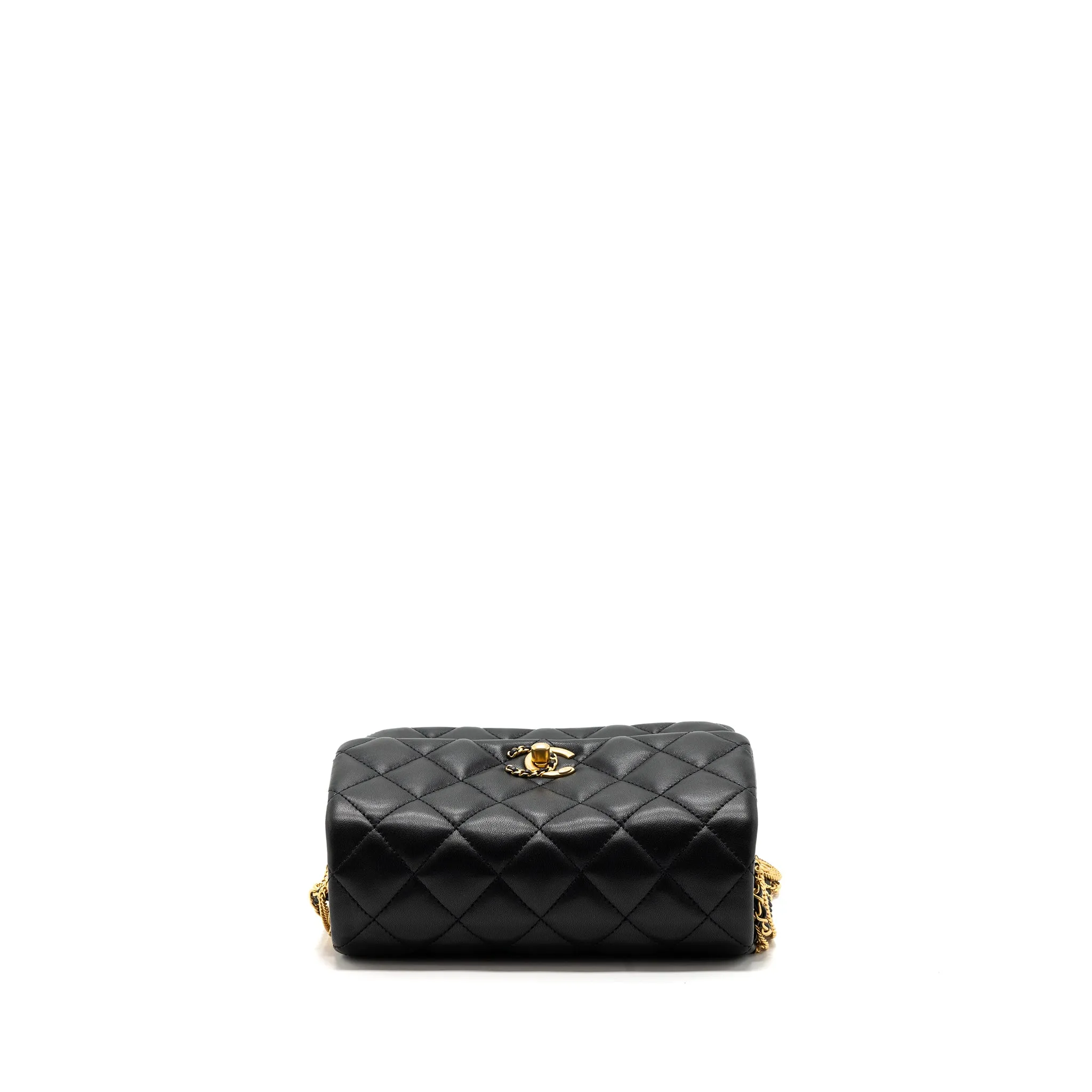 Exquisite Lambskin On Bag 22a Black (Microchip) Brushed Flap Chanel Chain Shoulder Button Optimized
