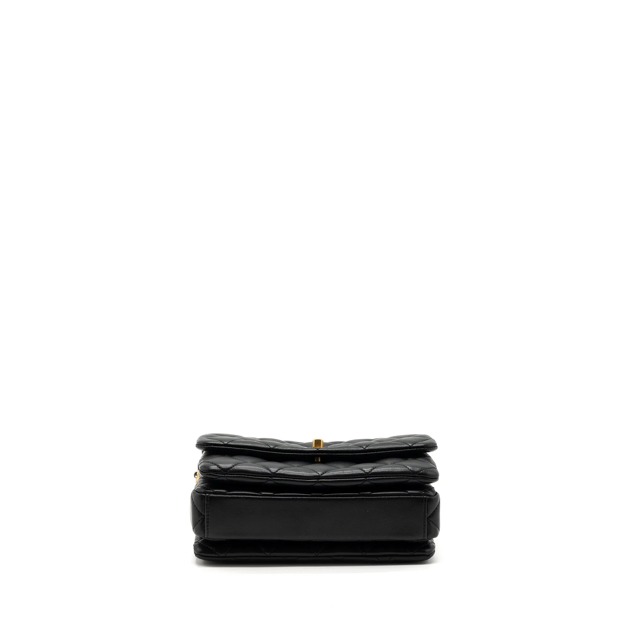 Exquisite Lambskin On Bag 22a Black (Microchip) Brushed Flap Chanel Chain Shoulder Button Optimized
