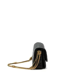 Exquisite Lambskin On Bag 22a Black (Microchip) Brushed Flap Chanel Chain Shoulder Button Optimized