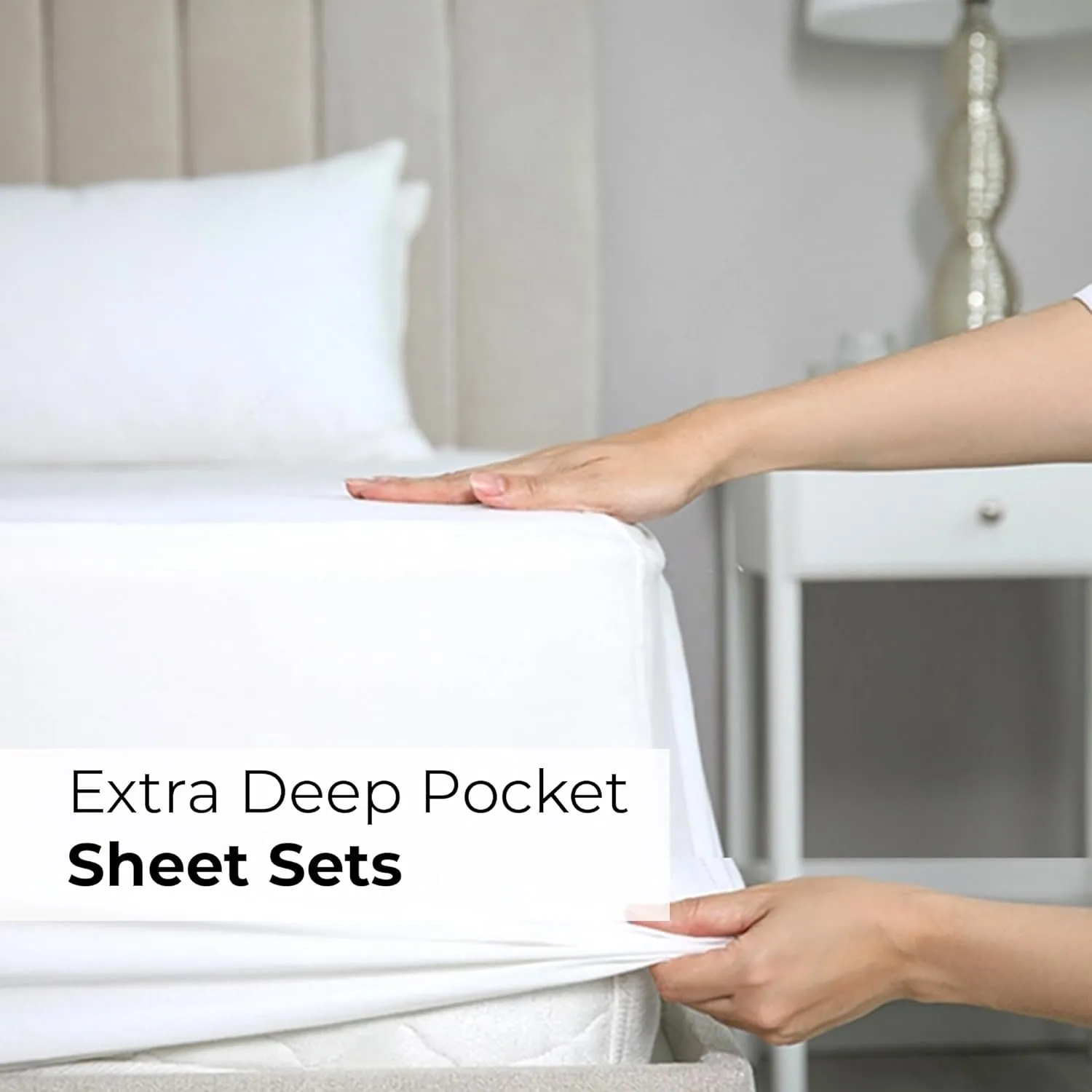 Extra Deep Pocket Queen Sheets - 4 Piece Breathable & Cooling Bed Sheets - Hotel Luxury Bed Sheet Set - Soft, Wrinkle Free & Comfy - Easily Fits Extra Deep Mattresses - Deep Pocket White Sheets Set
