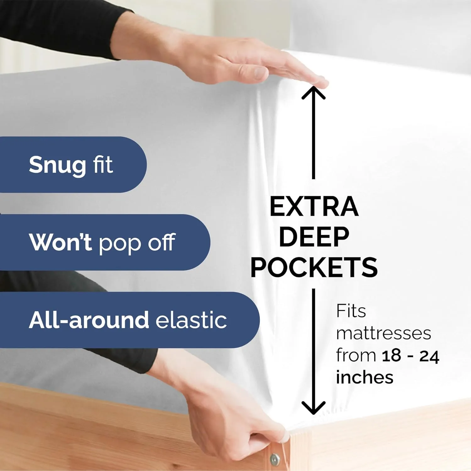 Extra Deep Queen Sheet Set - 6 Piece Breathable & Cooling Sheets - Hotel Luxury Bedding Set w/18-24 Inch Extra Deep Pockets - Easy & Secure Fit - Super Soft, Wrinkle Free & Comfy - White, Queen Size