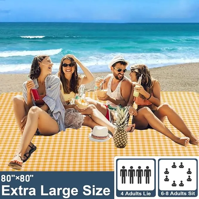 Extra Large 80"x 80" Beach Blanket, Outdoor Picnic Blankets, Waterproof Sandproof Portable Blankets, Foldable and Lightweight for Spring Summer Camping, Beach, Park