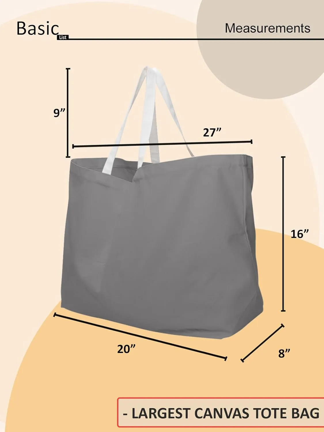 Extra Large Canvas Tote Bag - Big Largest Reusable Grocery