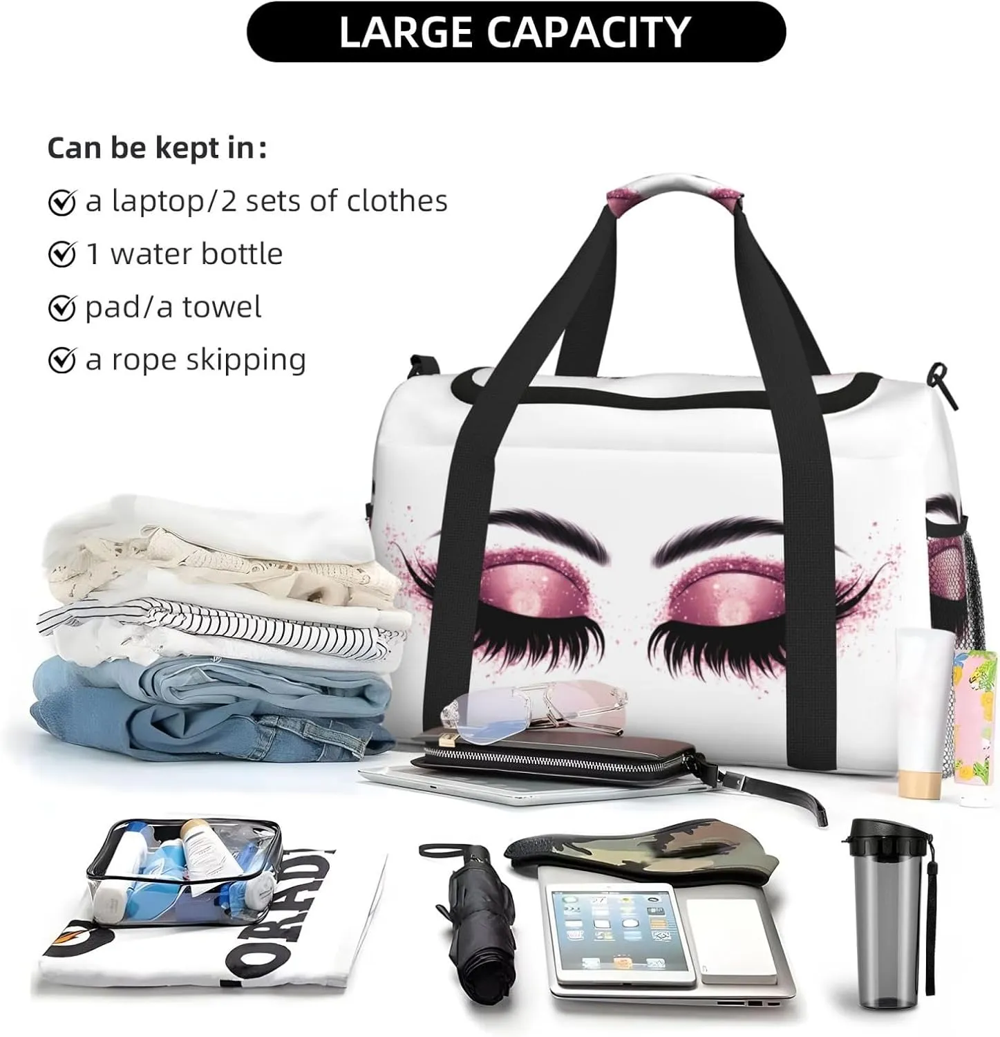 Eyeshadow Eyelash Purple Travel Weekender Overnight Bags Foldable Hand Travel Bag Sport Gym Duffel Bag For Men Women