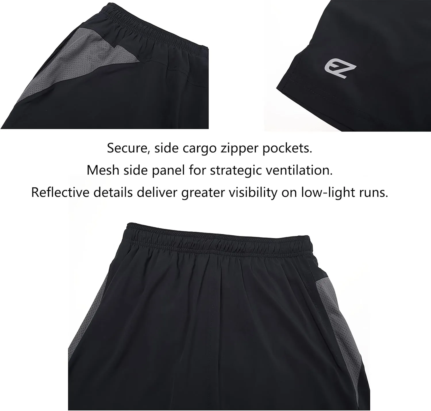 EZRUN Mens 9 Inch Lightweight Running Workout Shorts with Liner Loose-Fit Gym Shorts for Men with Zipper Pockets