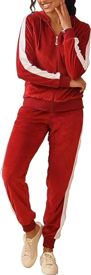 Facitisu Tracksuit for Women Set 2 Piece Joggers Velour Jogging Sweat Outfits Hoodie and Sweatpants Set