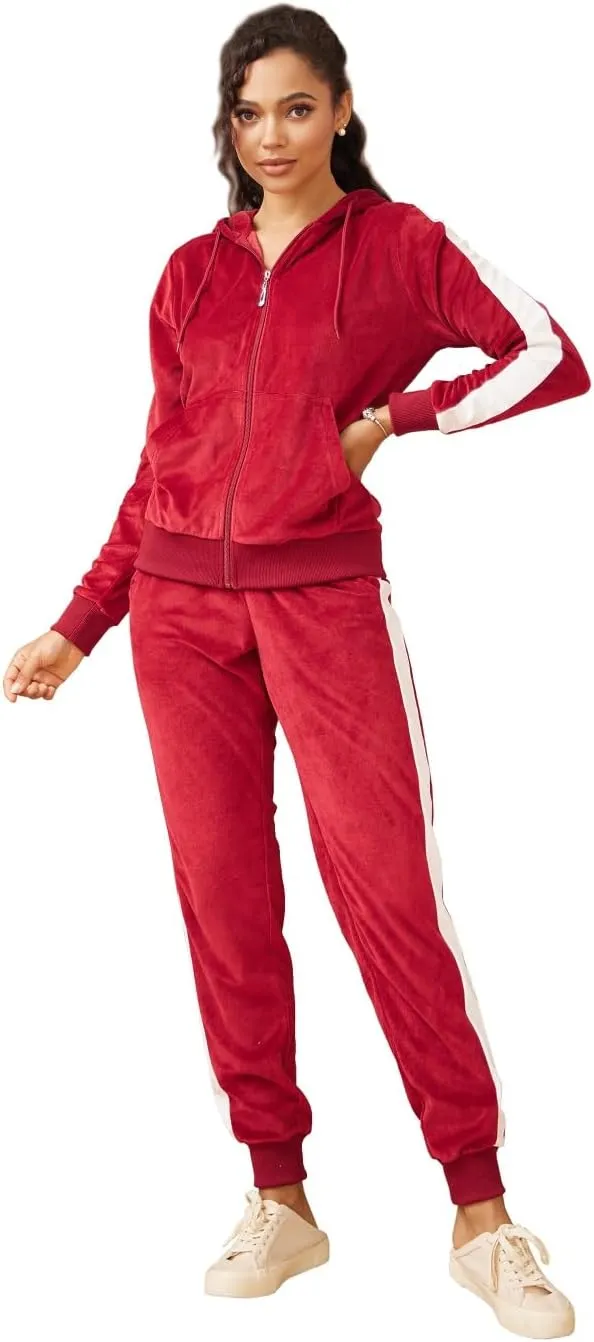 Facitisu Tracksuit for Women Set 2 Piece Joggers Velour Jogging Sweat Outfits Hoodie and Sweatpants Set