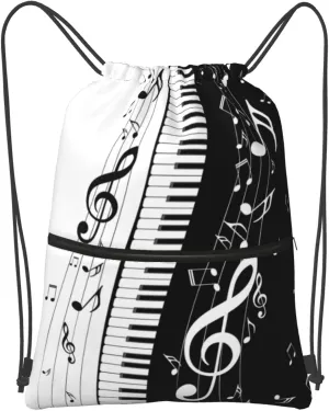 Famame Piano Keys Music Note Drawstring Backpack String Bag Sackpack For Gym Shopping Beach Sport Yoga