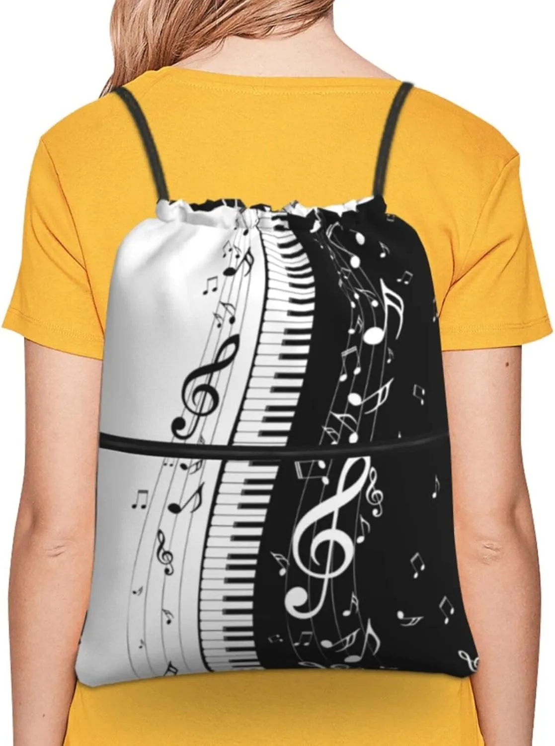 Famame Piano Keys Music Note Drawstring Backpack String Bag Sackpack For Gym Shopping Beach Sport Yoga