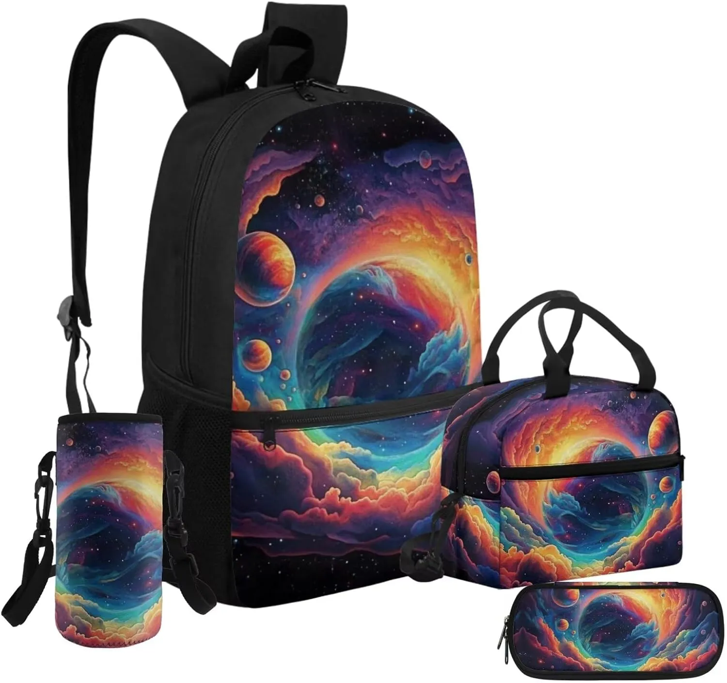 Fantasy Cloud Planet Backpack Set for Boys Lightweight Bookbag and Lunch Box Set for Boys Large Capacity Boys School Bag Set 4 in 1 for Elementary School Casual Daypack