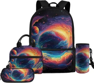 Fantasy Cloud Planet Backpack Set for Boys Lightweight Bookbag and Lunch Box Set for Boys Large Capacity Boys School Bag Set 4 in 1 for Elementary School Casual Daypack