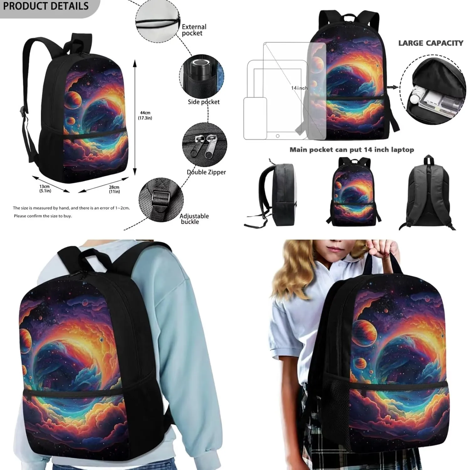 Fantasy Cloud Planet Backpack Set for Boys Lightweight Bookbag and Lunch Box Set for Boys Large Capacity Boys School Bag Set 4 in 1 for Elementary School Casual Daypack