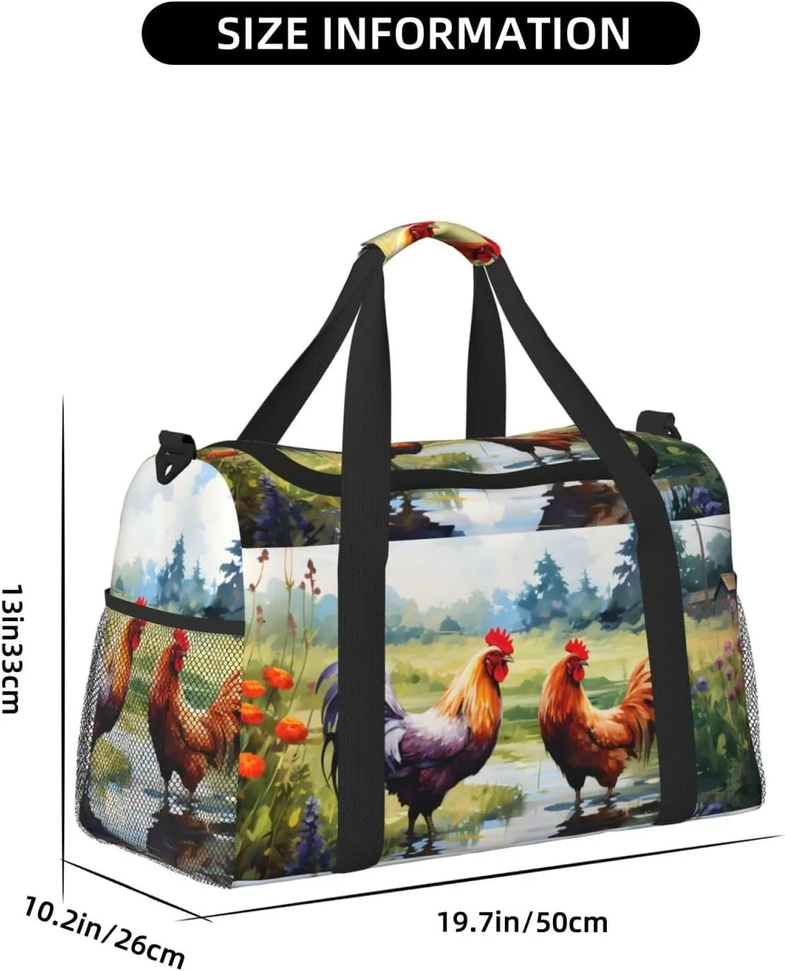 Farm Chicken Grass Duffle Bag Foldable Travel Tote Bag Carry On Large Weekender Overnight Bags Waterproof Gym Bag For Women Men