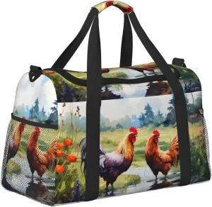 Farm Chicken Grass Duffle Bag Foldable Travel Tote Bag Carry On Large Weekender Overnight Bags Waterproof Gym Bag For Women Men