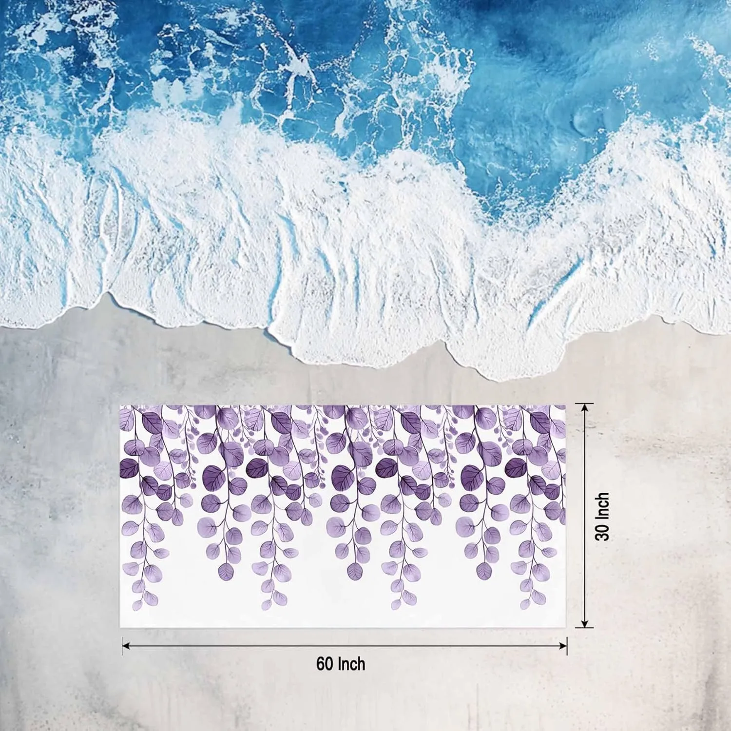 Farmhouse Eucalyptus Microfiber Sandproof Beach Towel for Pool Swimming, Botanical Purple Leaf Branch Floral Quick Dry Absorbent Soft Towels for Bath Camping Travel, Lightweight Breathable 30"x60"