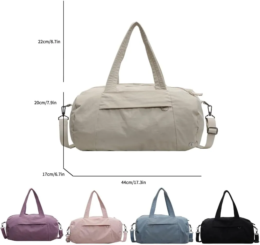Fashionable Travel Carry Shoulder Bag for Women Spacious Fitness Gym Bags Nylon Handbag with Multiple Compartments