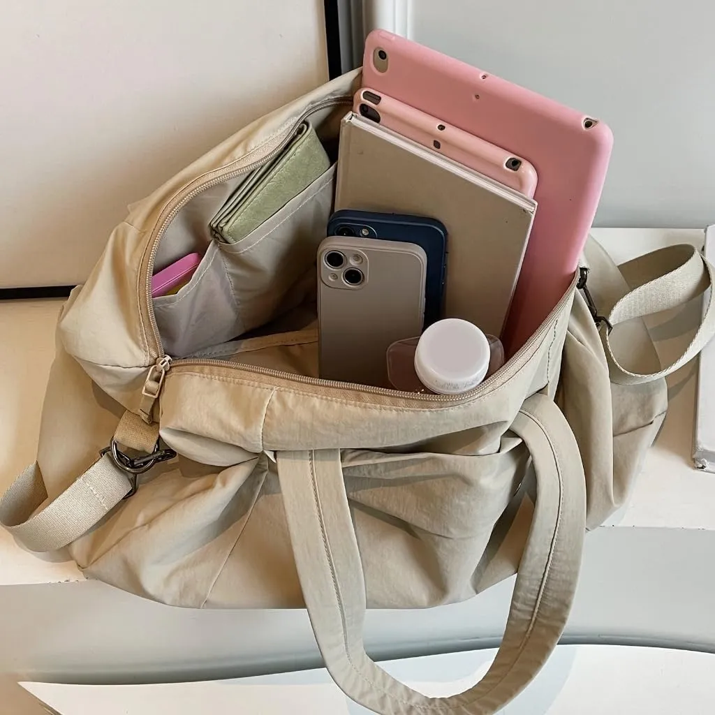 Fashionable Travel Carry Shoulder Bag for Women Spacious Fitness Gym Bags Nylon Handbag with Multiple Compartments