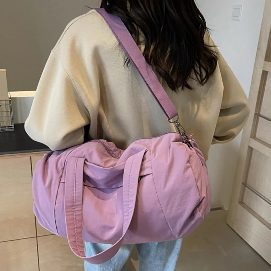 Fashionable Travel Carry Shoulder Bag for Women Spacious Fitness Gym Bags Nylon Handbag with Multiple Compartments