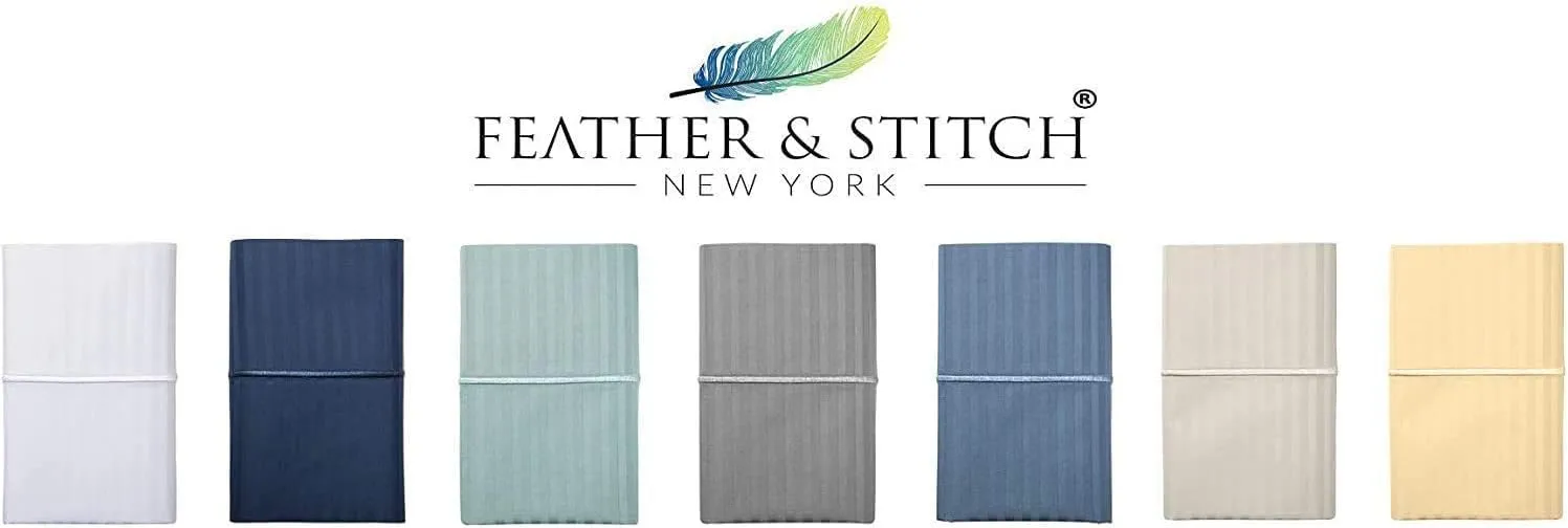 Feather & Stitch Pillow Covers Set of 2, Envelope Closure Standard Size Pillowcases, Soft Luxury 500 TC Damask Stripe Sateen Weave Pillow Case, 20x30 Inches - Blue