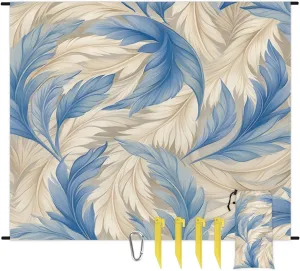Feather Beach Blanket, Sandproof Beach Mat, 68 x 59 Waterproof Quick Drying Sand Free Mat with 4 x Ground Spikes for Outdoor Travel Camping Hiking, Bohemian Theme