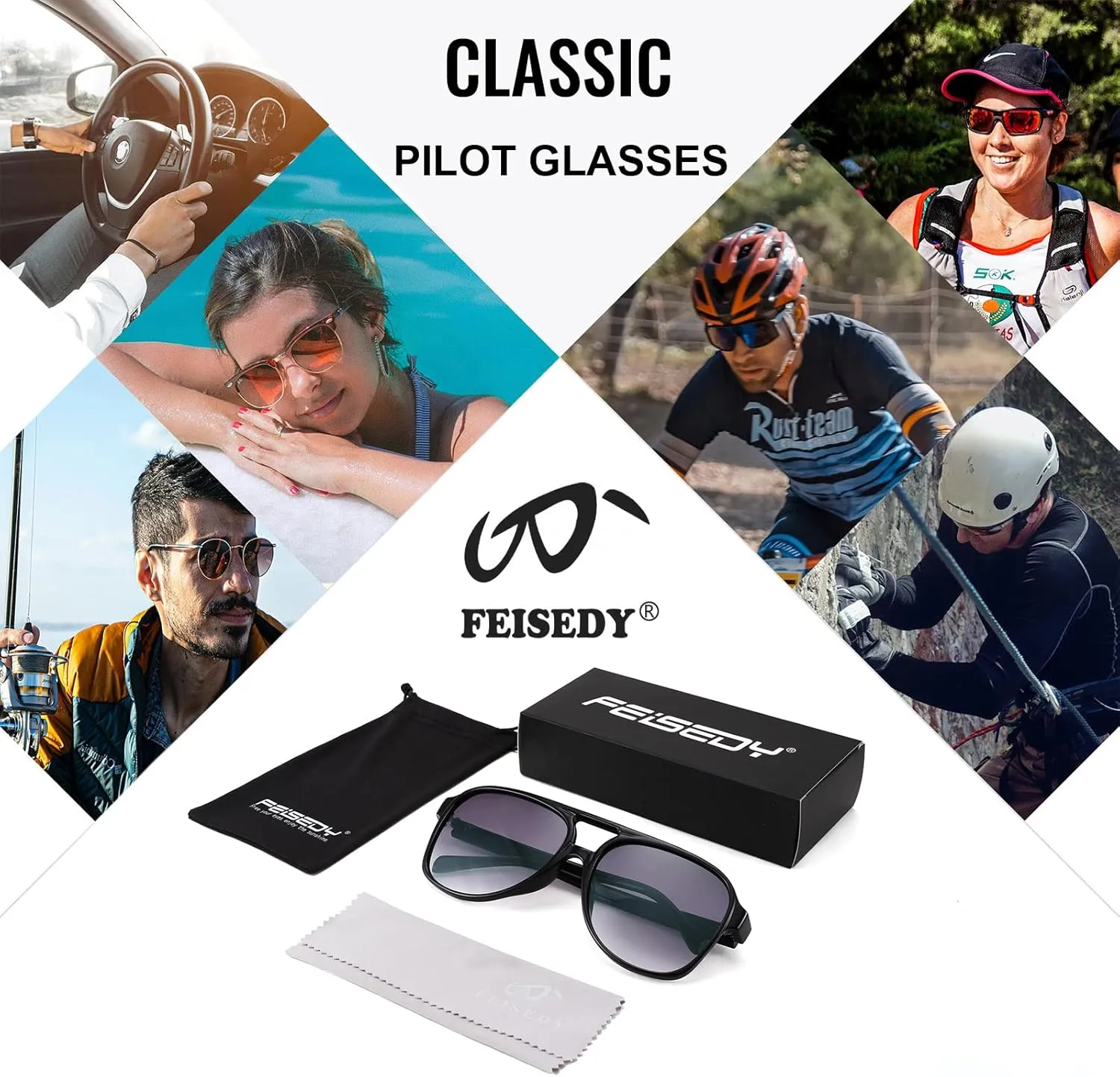 FEISEDY Vintage Retro 70s Plastic Aviator Sunglasses Women Men Classic Large Squared Frame B2751