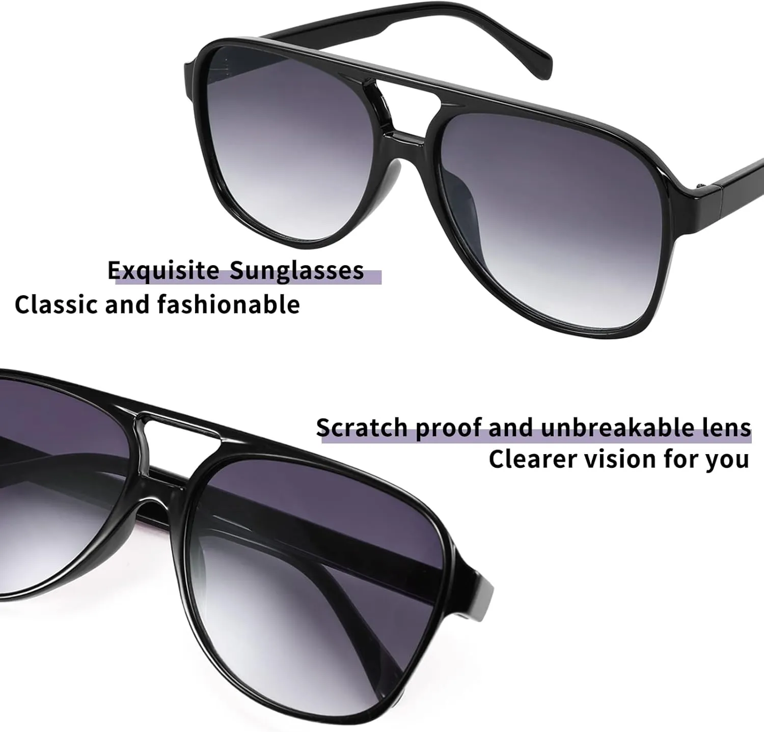 FEISEDY Vintage Retro 70s Plastic Aviator Sunglasses Women Men Classic Large Squared Frame B2751