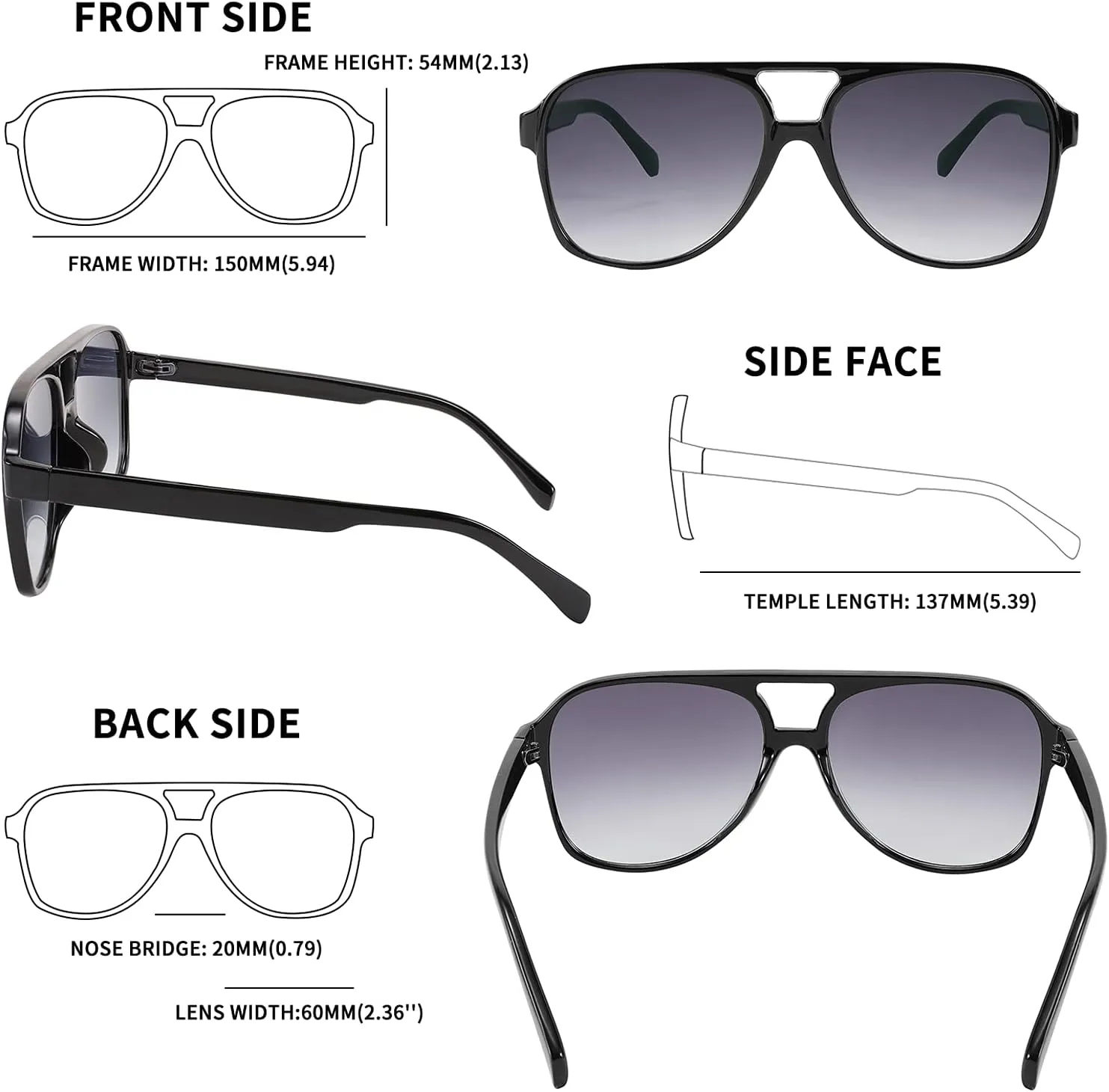 FEISEDY Vintage Retro 70s Plastic Aviator Sunglasses Women Men Classic Large Squared Frame B2751