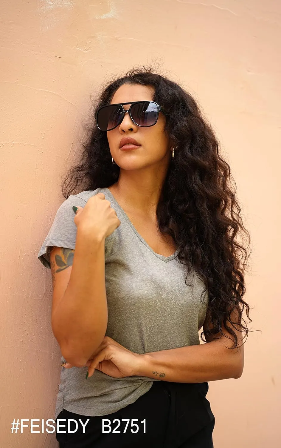 FEISEDY Vintage Retro 70s Plastic Aviator Sunglasses Women Men Classic Large Squared Frame B2751