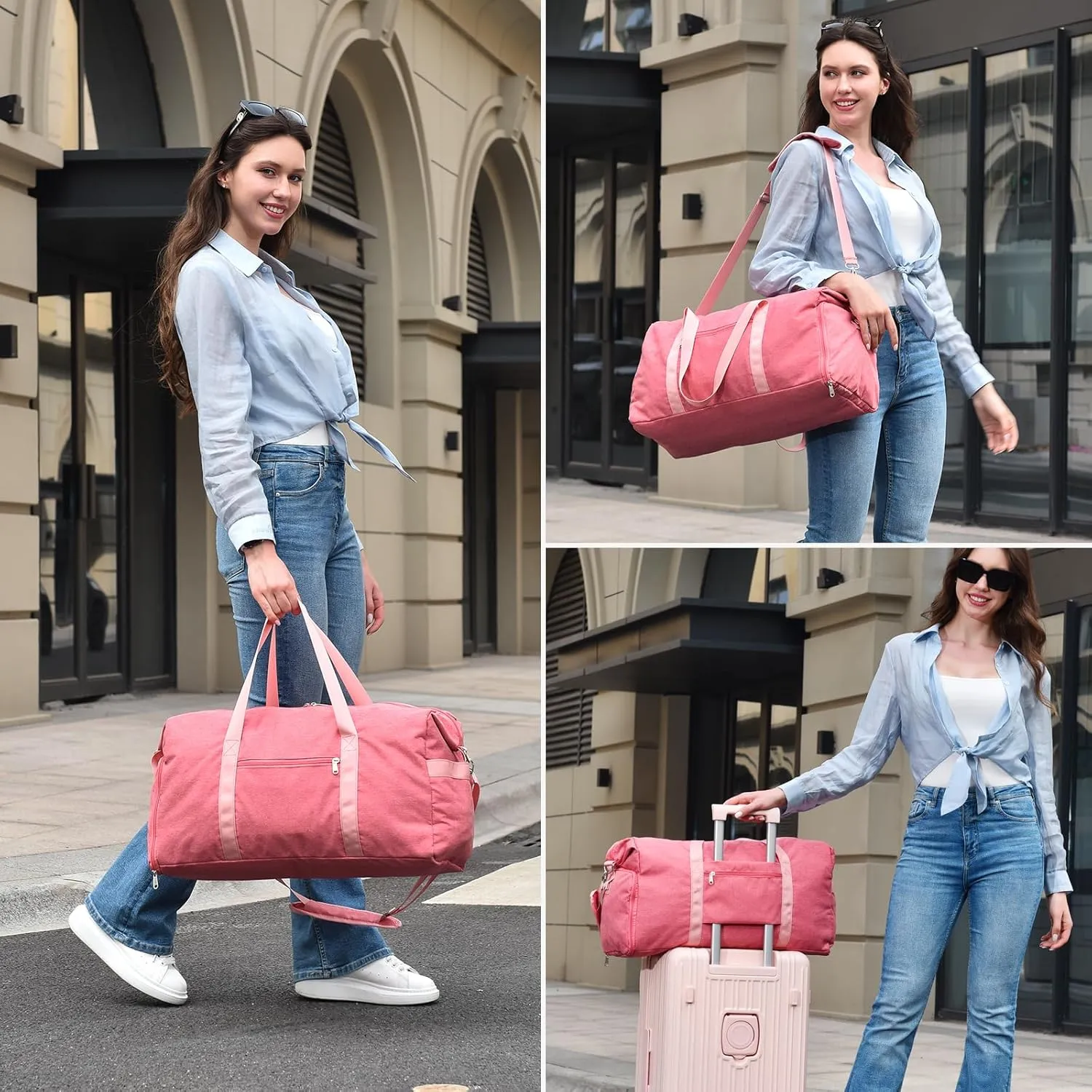 Felipe Varela For Spirit Airlines Personal Item Bag 18x14x8, Foldable Travel Duffel Bags Small Overnight weekender Gym Duffle Carry on Luggage Underseat Bag with Wet Pocket(Pink, 30L)