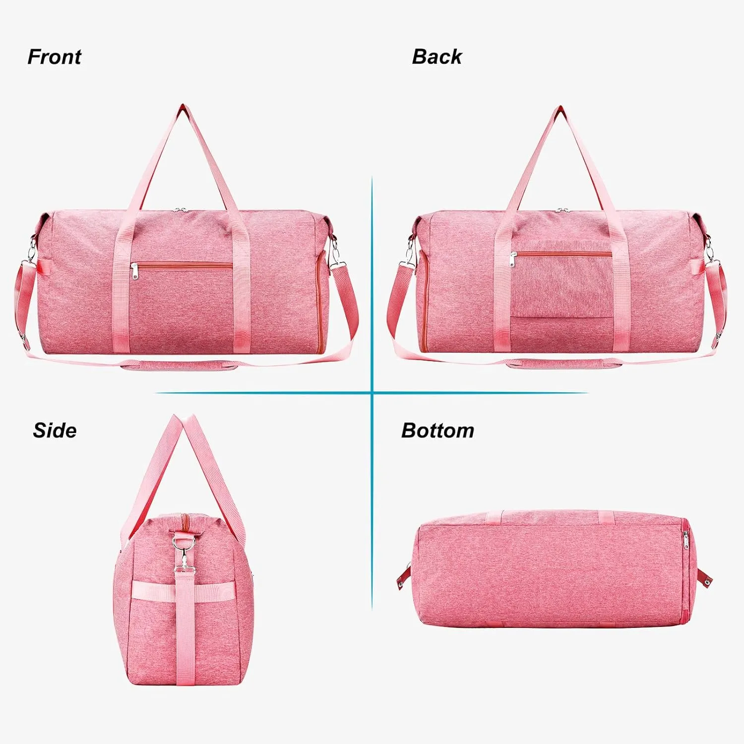 Felipe Varela For Spirit Airlines Personal Item Bag 18x14x8, Foldable Travel Duffel Bags Small Overnight weekender Gym Duffle Carry on Luggage Underseat Bag with Wet Pocket(Pink, 30L)