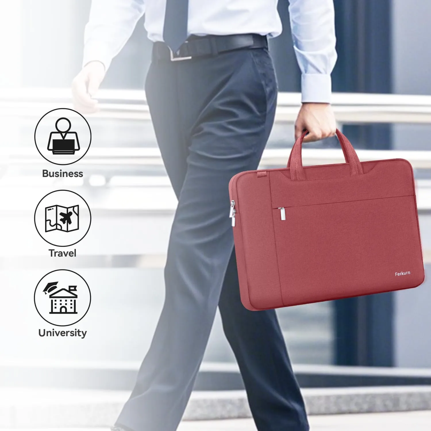 Ferkurn Laptop Bag Case Women Men Computer Sleeve with Shoulder Compatible with HP Envy Pavilion/Inspiron/Thinkpad/Vivobook/MSI/Surface,Waterproof Briefcase with Handle, Red, 17 17.3 Inch