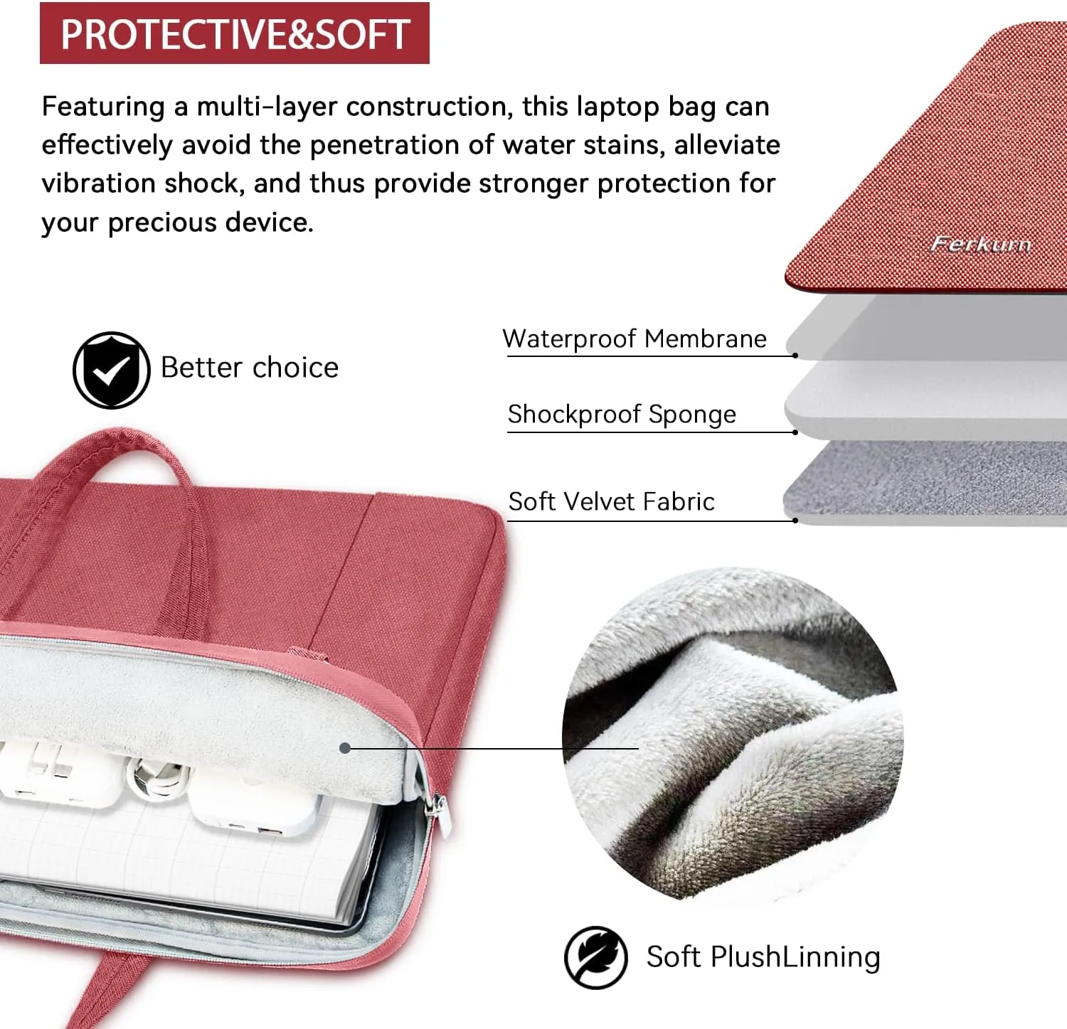 Ferkurn Laptop Bag Case Women Men Computer Sleeve with Shoulder Compatible with HP Envy Pavilion/Inspiron/Thinkpad/Vivobook/MSI/Surface,Waterproof Briefcase with Handle, Red, 17 17.3 Inch