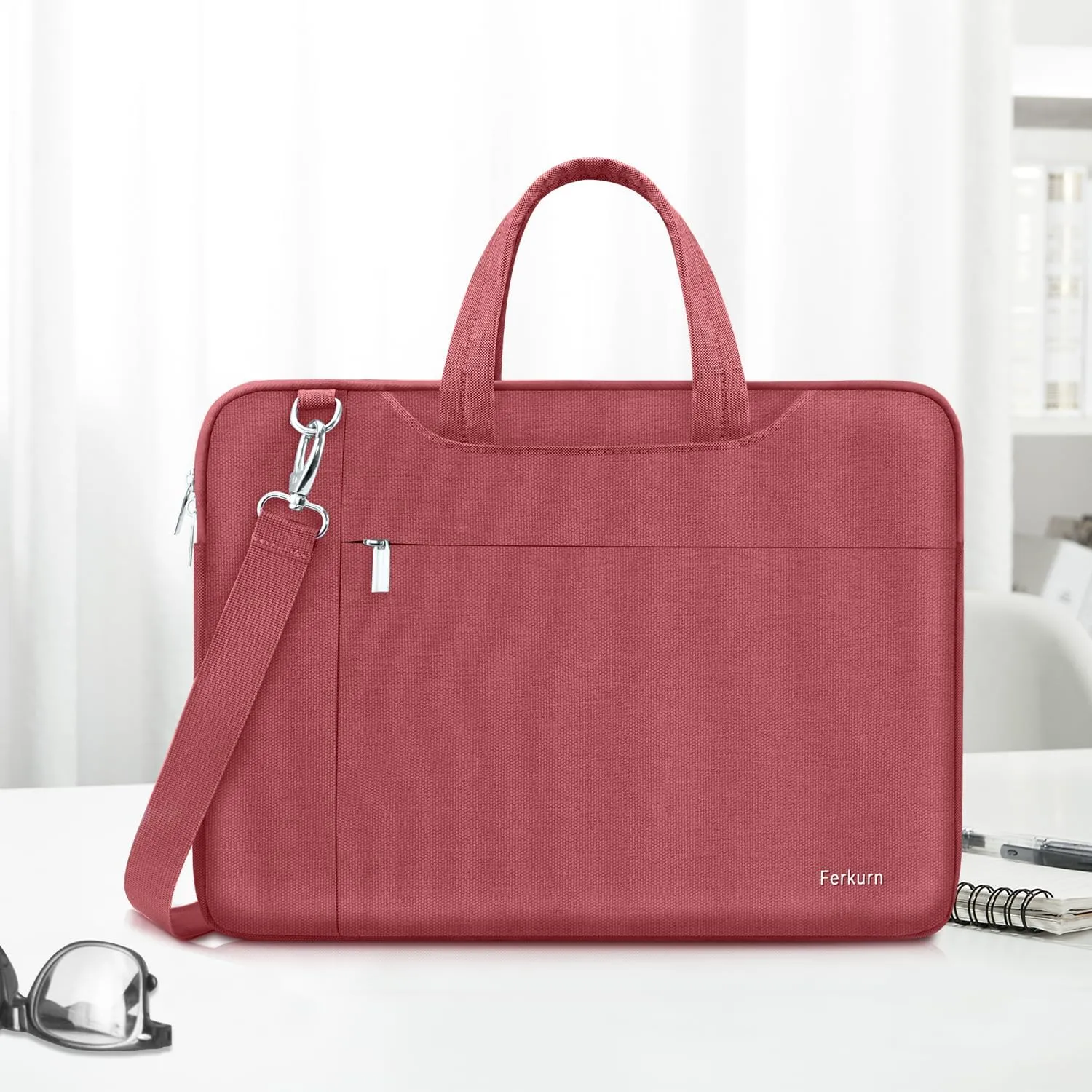 Ferkurn Laptop Bag Case Women Men Computer Sleeve with Shoulder Compatible with HP Envy Pavilion/Inspiron/Thinkpad/Vivobook/MSI/Surface,Waterproof Briefcase with Handle, Red, 17 17.3 Inch