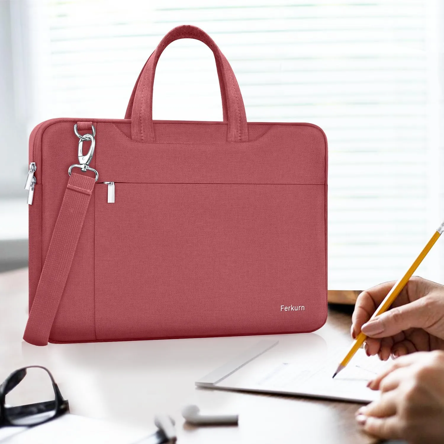Ferkurn Laptop Bag Case Women Men Computer Sleeve with Shoulder Compatible with HP Envy Pavilion/Inspiron/Thinkpad/Vivobook/MSI/Surface,Waterproof Briefcase with Handle, Red, 17 17.3 Inch