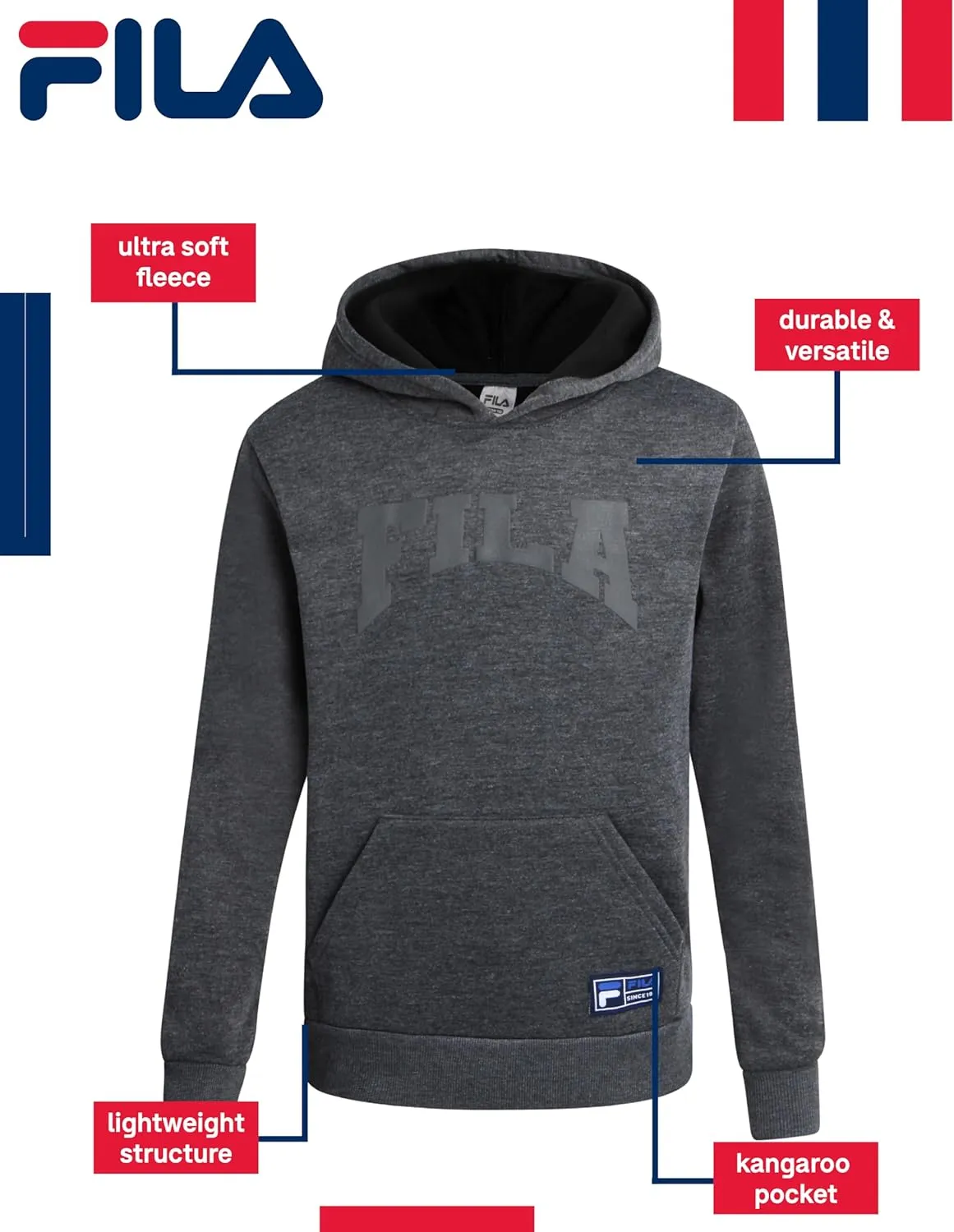 Fila Boys' Sweatshirt - Lightweight Fleece Athletic Pullover Graphic Hoodie for Boys (Sizes: 8-20)