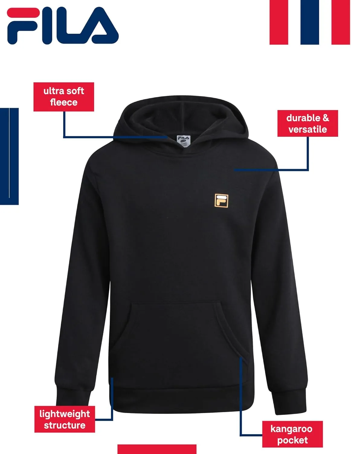 Fila Boys' Sweatshirt - Lightweight Fleece Athletic Pullover Graphic Hoodie for Boys (Sizes: 8-20)