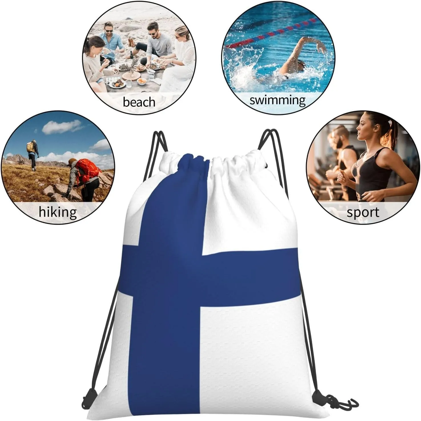 Finnish Flag Drawstring Backpack Sports Gym Bag String Cinch Pouch For Daily Use