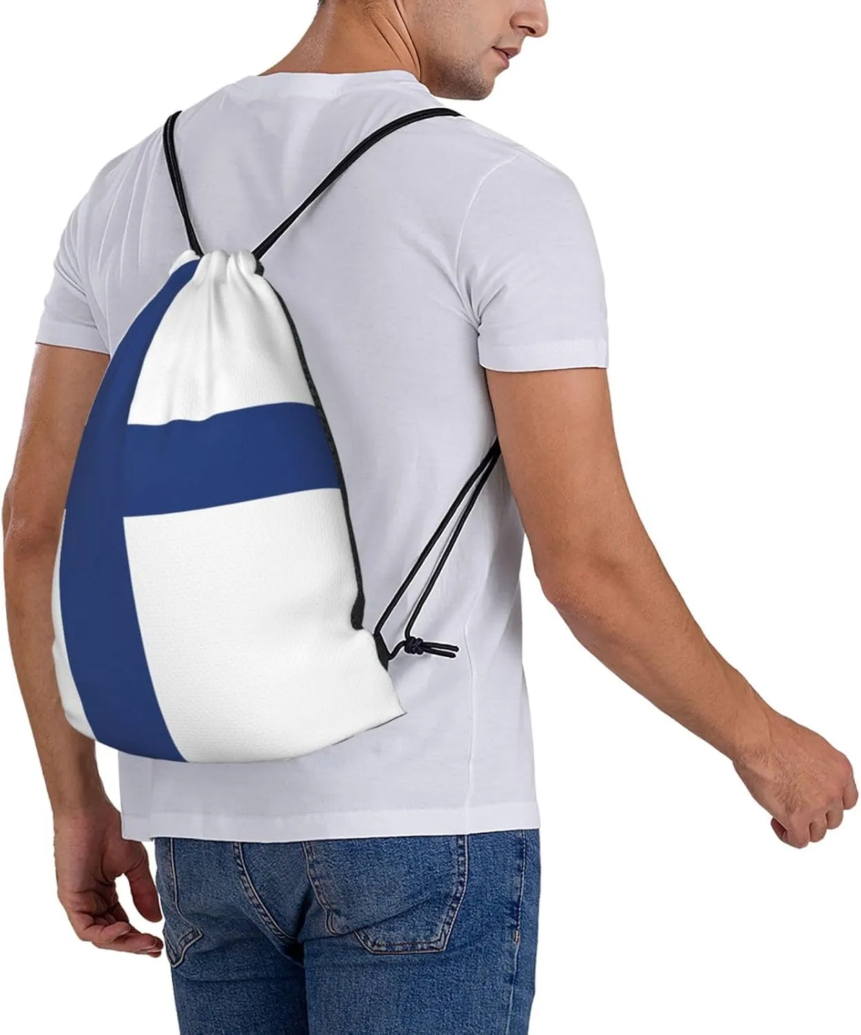 Finnish Flag Drawstring Backpack Sports Gym Bag String Cinch Pouch For Daily Use