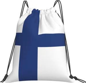 Finnish Flag Drawstring Backpack Sports Gym Bag String Cinch Pouch For Daily Use