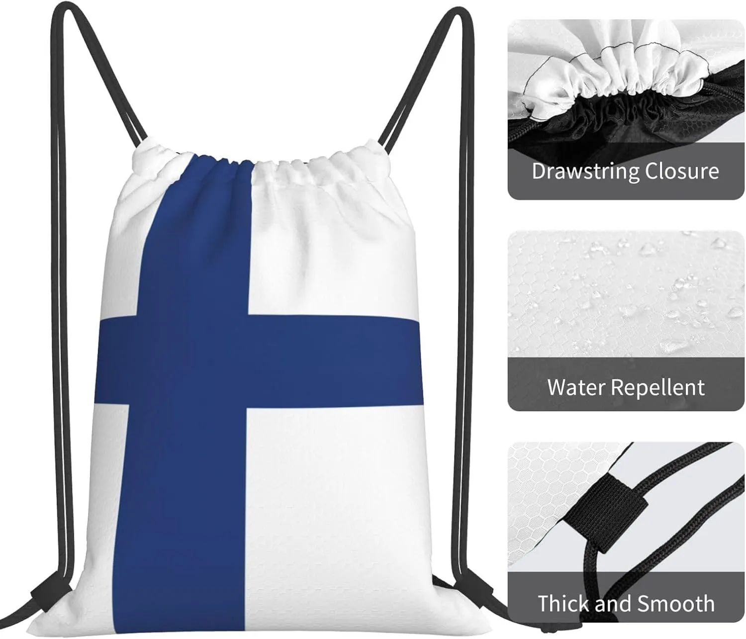 Finnish Flag Drawstring Backpack Sports Gym Bag String Cinch Pouch For Daily Use