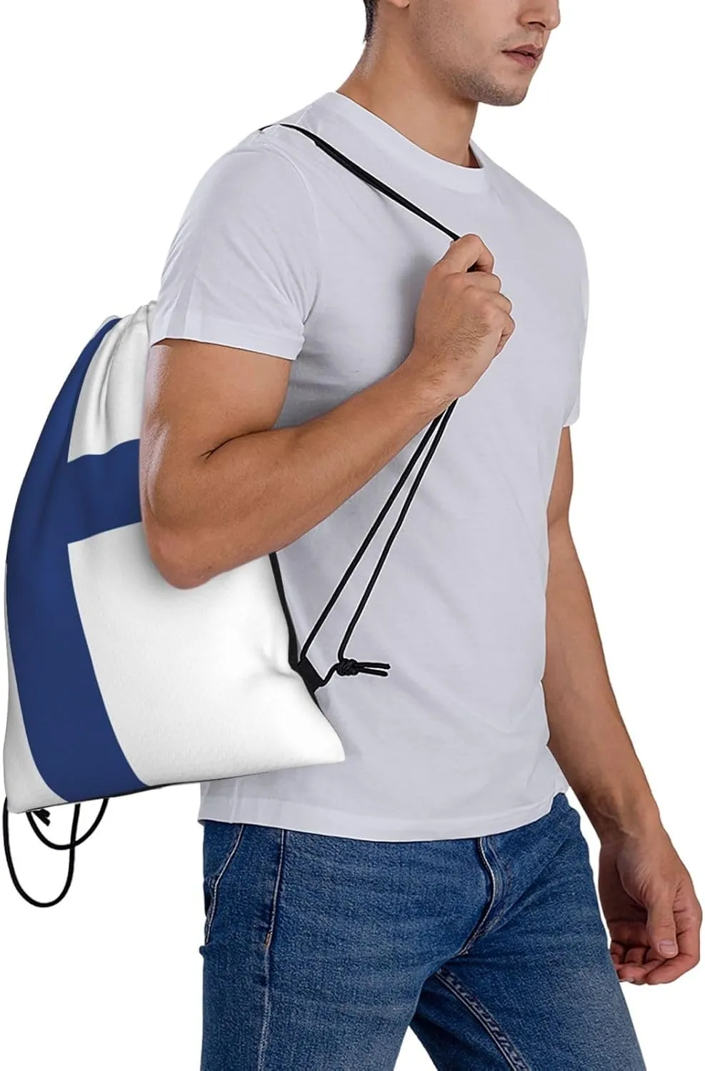 Finnish Flag Drawstring Backpack Sports Gym Bag String Cinch Pouch For Daily Use