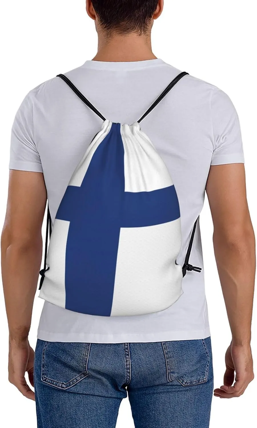 Finnish Flag Drawstring Backpack Sports Gym Bag String Cinch Pouch For Daily Use