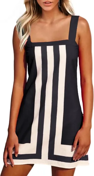 Fiona Jolin Women's Striped Mini Dress Boho Shoulder Strap Sundress Summer Cover Up Dress for Beach