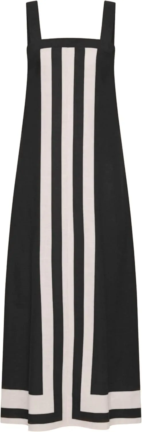 Fiona Jolin Womens Summer Maxi Dress Boho Striped Shoulder Strap Long Sundress Beach Cover Up Dress